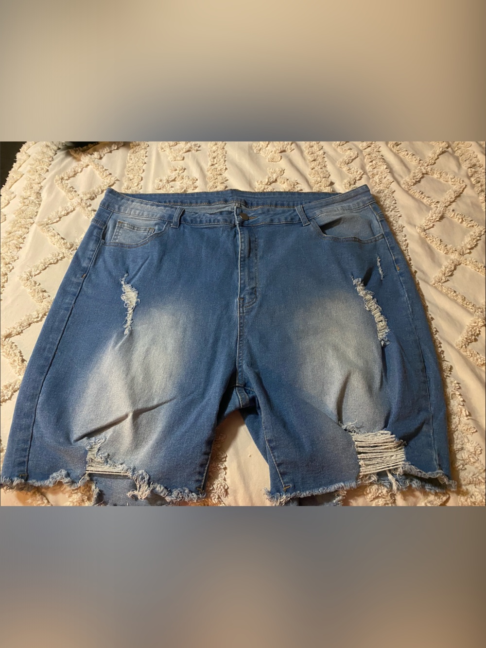 Distressed Blue Denim Bermuda Cut Shorts
